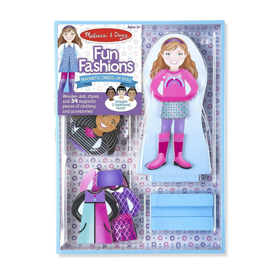 MELISSA AND DOUG FUN FASHIONS MAGNETIC DRESS-UP DOLL STAND WOODEN CLOTHES GIRL