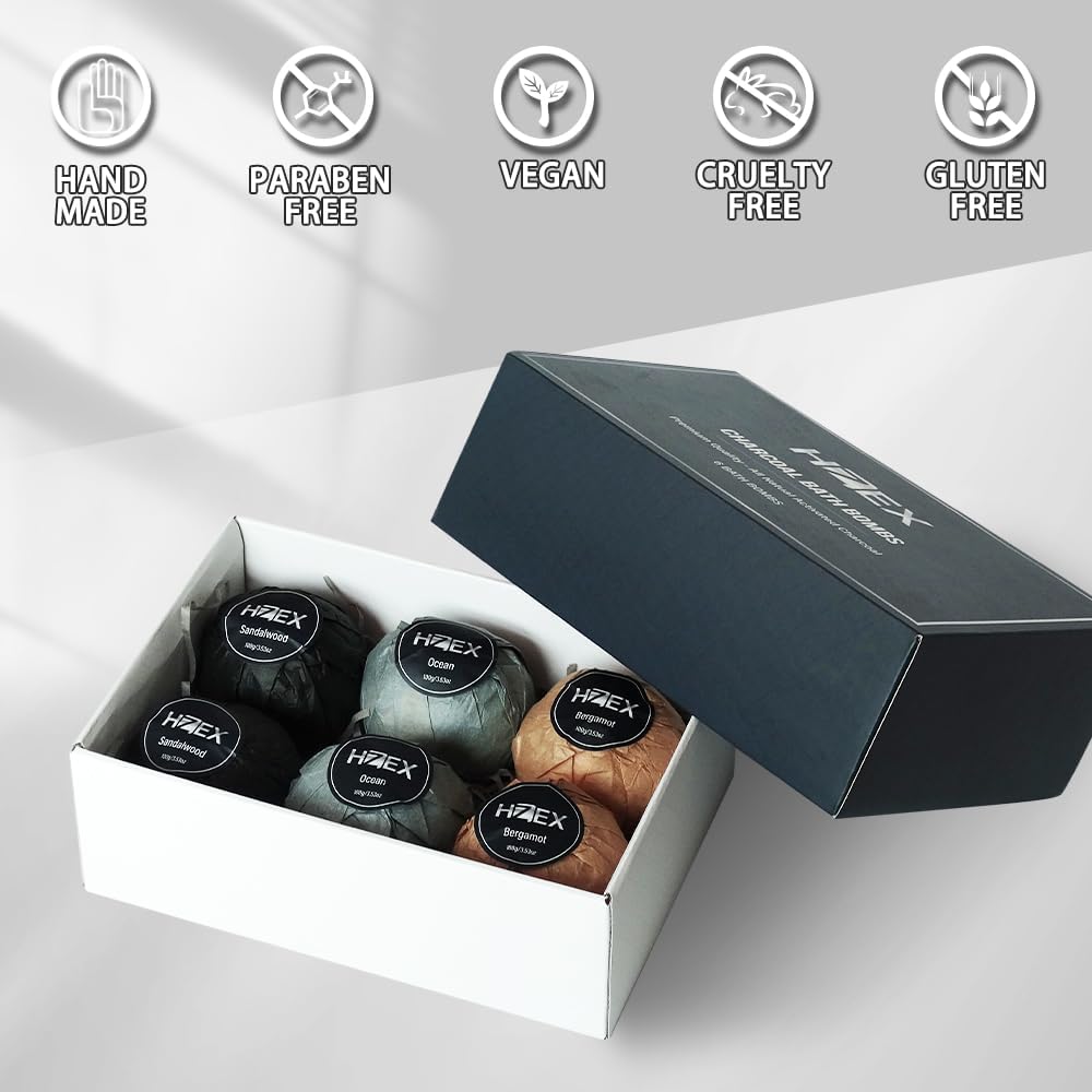 HZEX Large Natural Charcoal Bath Bombs, Luxury Set Of Essential